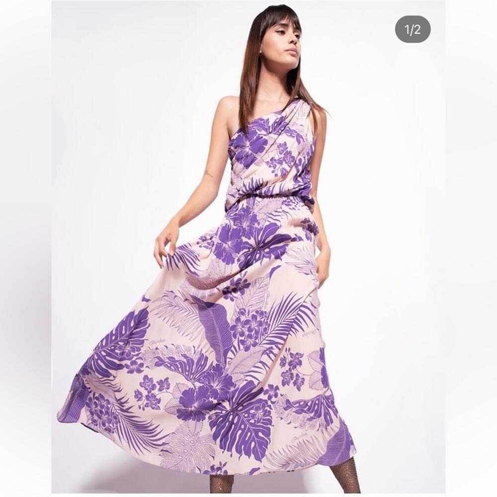 NEW! PINKO agave abito purple floral tropical maxi dress in cream purple 44 8